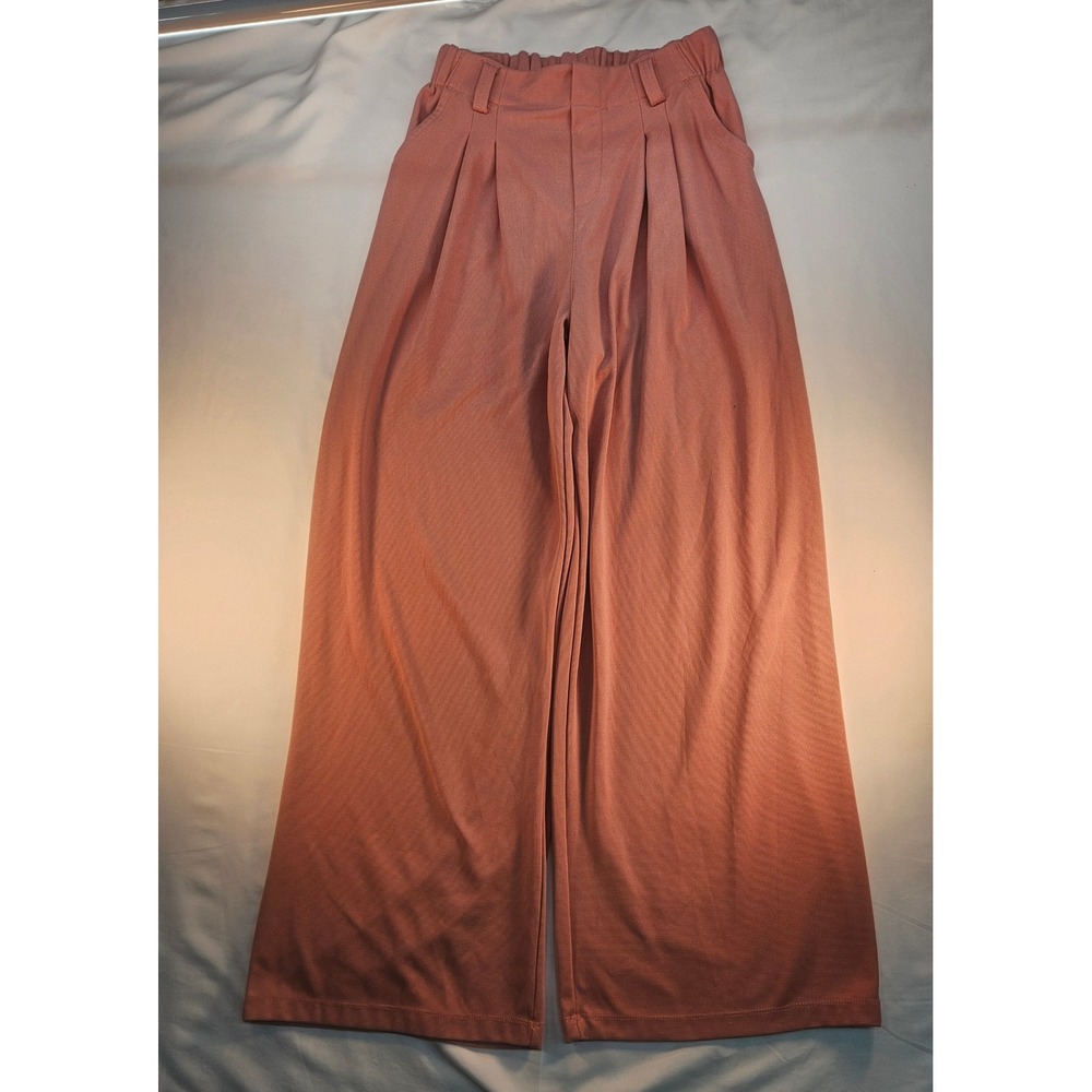 Halara Womens Wide Leg Pleated Trousers Mauve Pink Waffle Knit Tall Size Small